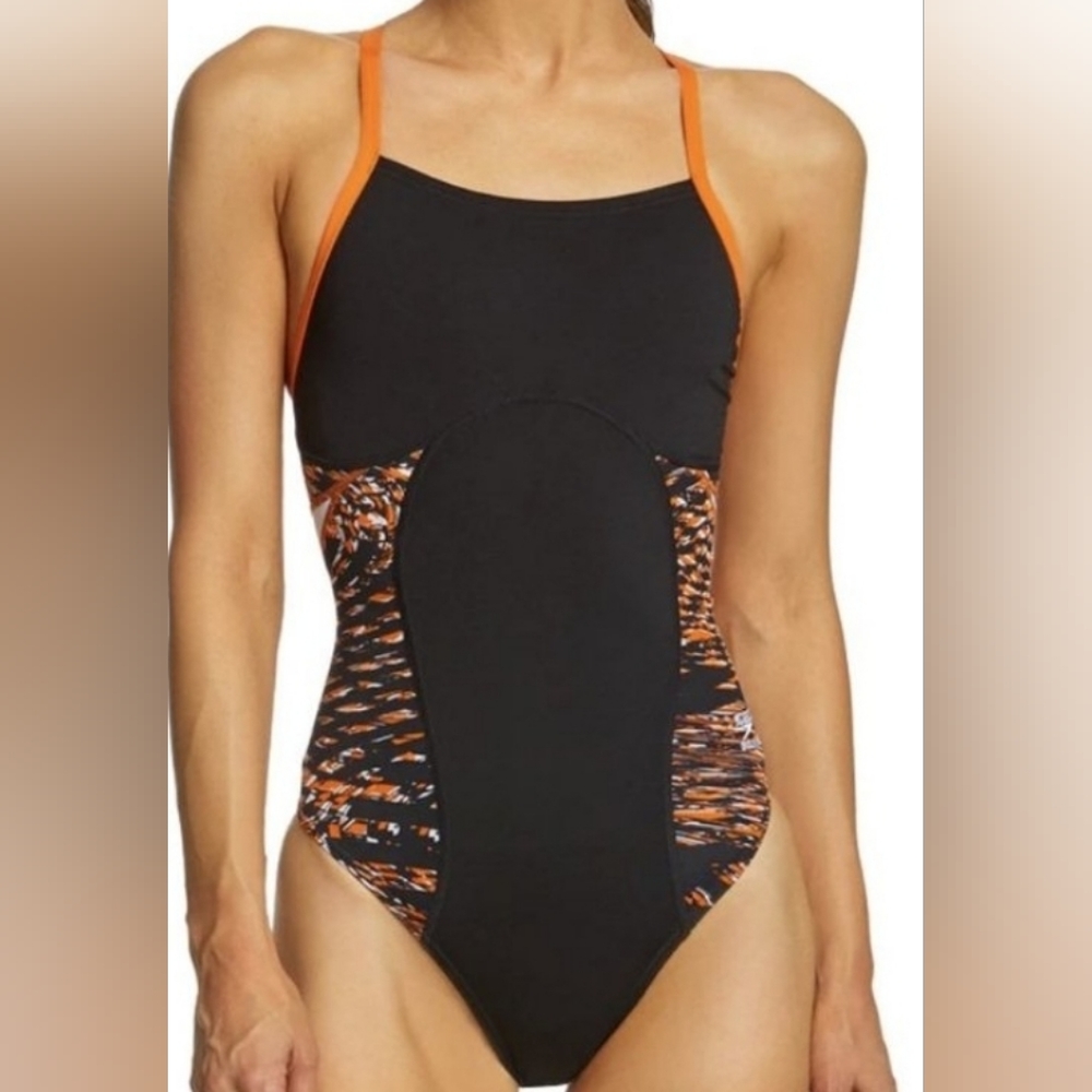 Speedo Flow Force Splice Flyback, Black and Orange, 26 (XS) NWT✔️
